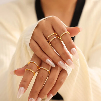 Zircon fine ring stackable accessory niche and simple titanium steel PVD plated ring for women