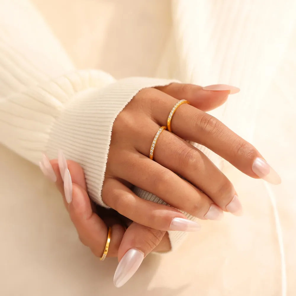 Zircon fine ring stackable accessory niche and simple titanium steel PVD plated ring for women